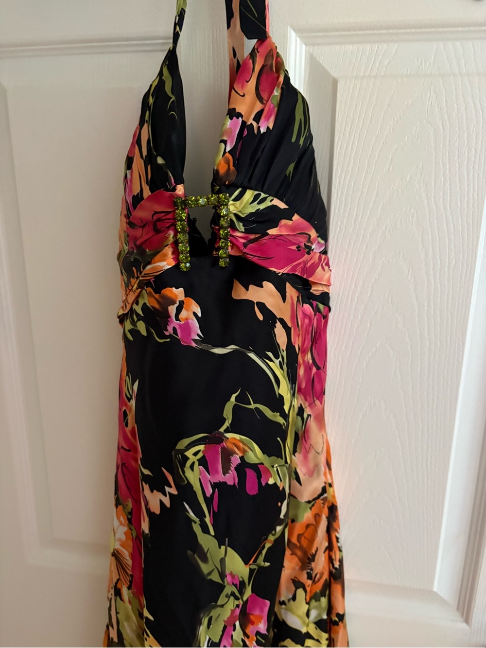 Cache Black Multicolor Floral Halter Dress